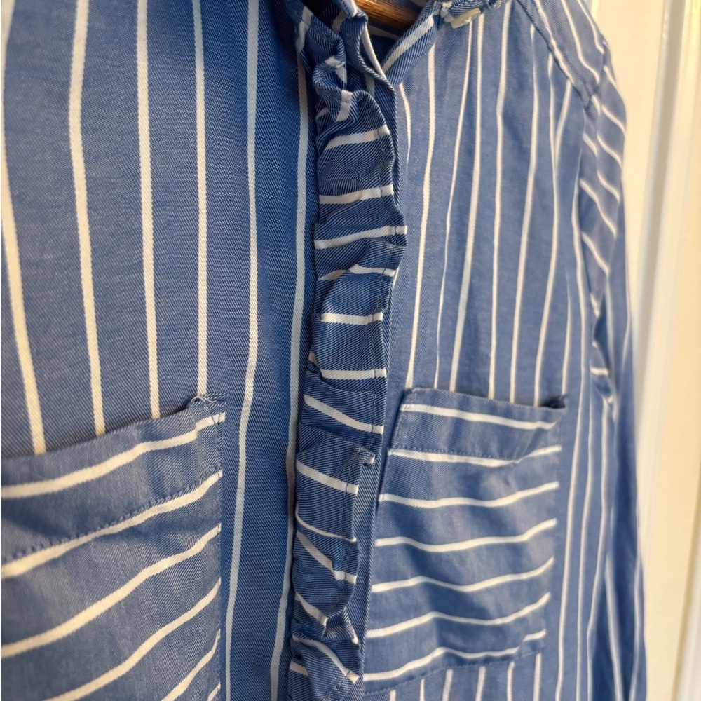 Loft Button Down Striped Ruffled Blue & White Blo… - image 3